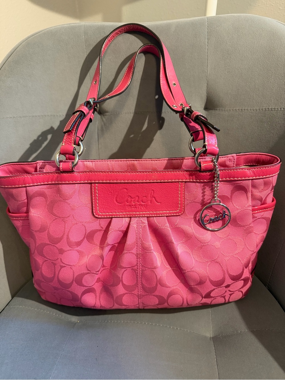 Coach Pink Signature Canvas Shoulder Tote